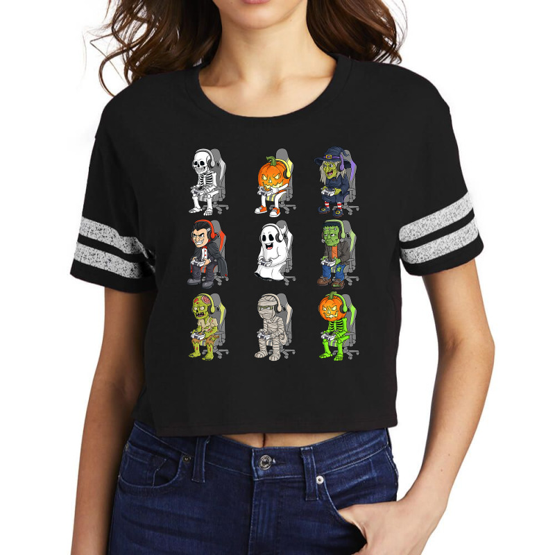 Gaming Halloween Skeleton Vampire Gamer Zombie Boys Kids Scorecard Crop Tee | Artistshot