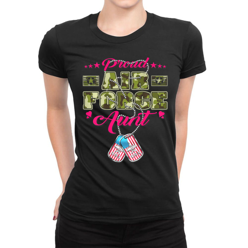 Limited Edition Proud Air Force Aunt Camo Us Flag Dog Tags Military Au Ladies Fitted T-Shirt by quanghuydinh1 | Artistshot