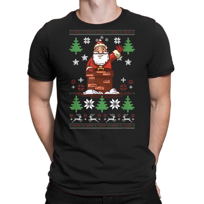 Santa Claus Climbing The Chimney Christmas T Shirt T-shirt | Artistshot