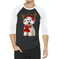 Santa Maltese Dog Reindeer Christmas Lights T Shirt 3/4 Sleeve Shirt | Artistshot