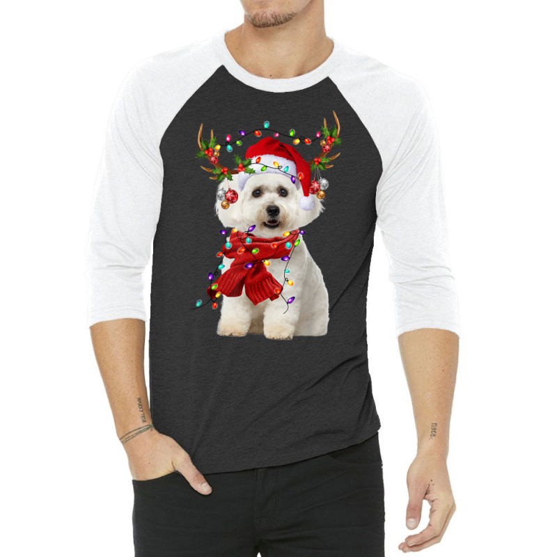 Santa Maltese Dog Reindeer Christmas Lights T Shirt 3/4 Sleeve Shirt | Artistshot