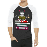 Trending Kitty Reading Books Cat And Coffee 3/4 Sleeve Shirt | Artistshot