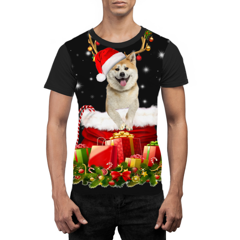 Trending Akita Inu Reindeer Santa Christmas Cute Dog Appearal Graphic T-shirt | Artistshot