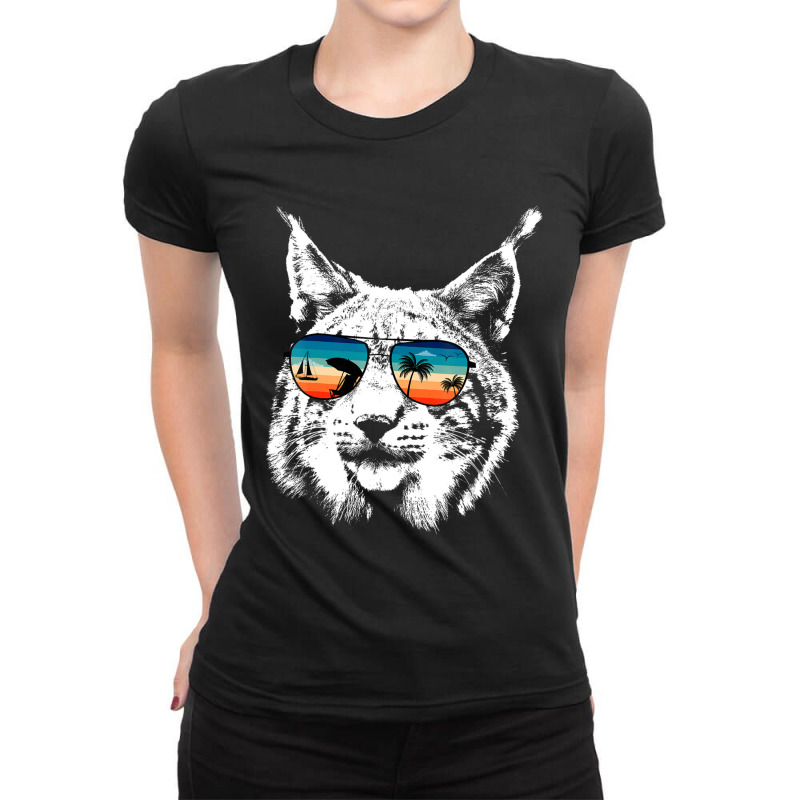 Trending Lynx S With Glasses Sunglasses Retro Style Ladies Fitted T-Shirt by bummercaught | Artistshot