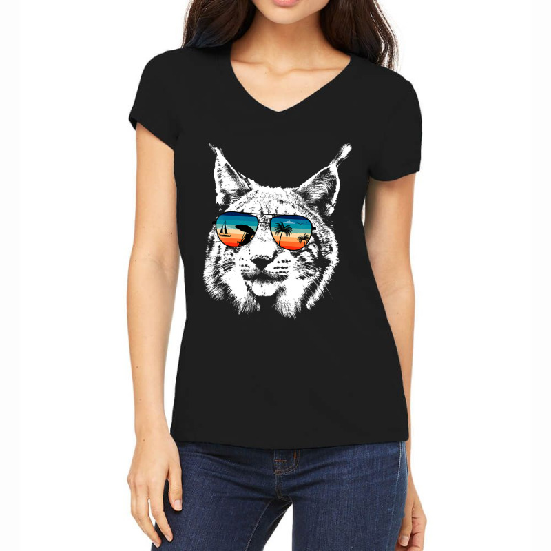 Trending Lynx S With Glasses Sunglasses Retro Style Women's V-Neck T-Shirt by bummercaught | Artistshot