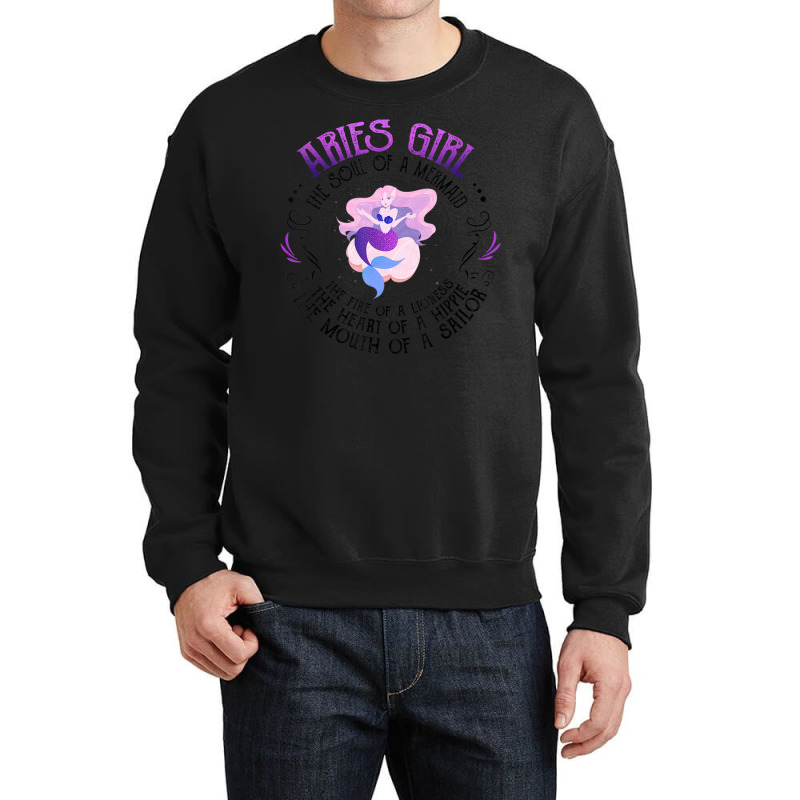 Trending Mermaid Aries Girl Fire Of Lioness Zodiac Birthday Crewneck Sweatshirt | Artistshot