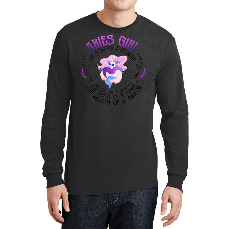 Trending Mermaid Aries Girl Fire Of Lioness Zodiac Birthday Long Sleeve Shirts | Artistshot