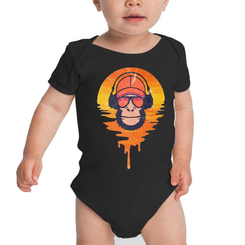 Hot Trend Vintage Retro Sunset Art Of Zoo Gorilla With Earphone And Gl Baby Bodysuit by Ledford Leslie | Artistshot