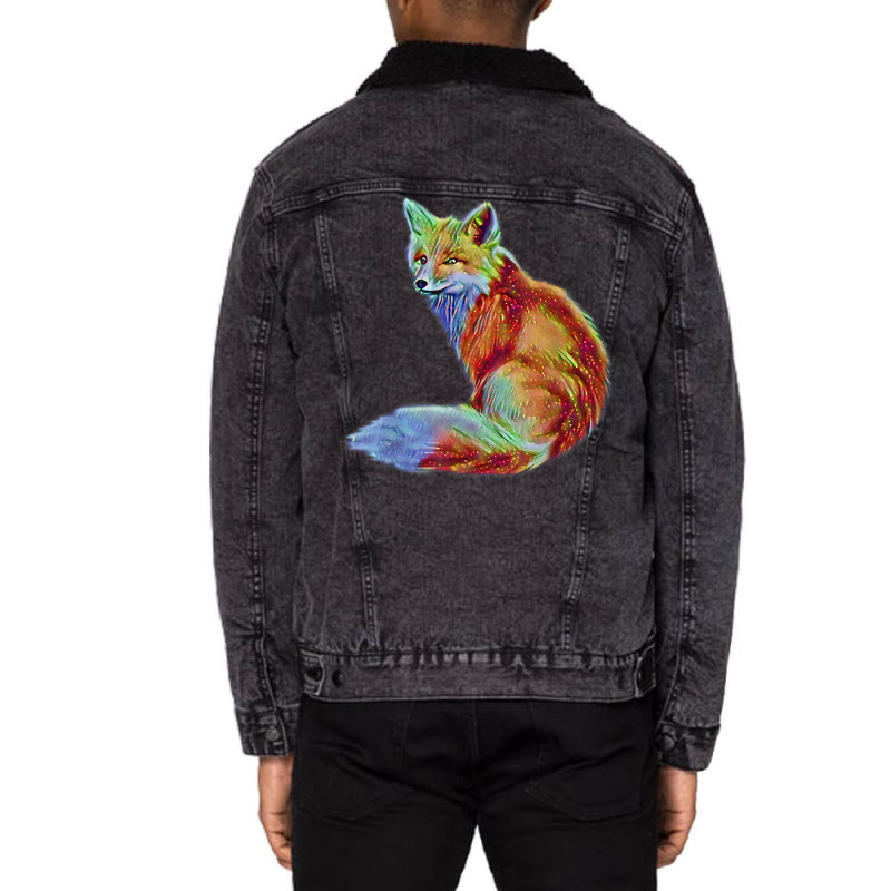 Fox Sly Animal Colorful Forest Animals Design Foxes T Shirt Unisex Sherpa-Lined Denim Jacket by mehen | Artistshot