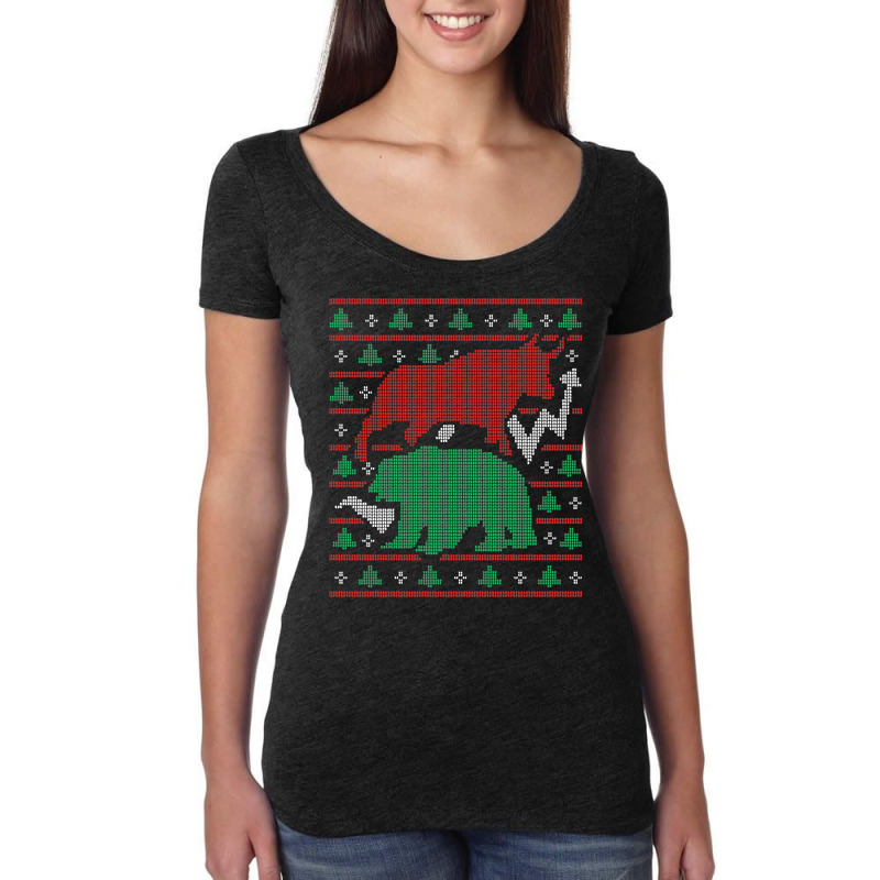 Bull And Bear Christmas Stock Market Investor Ugly Sweater Sweatshirt Women's Triblend Scoop T-shirt by mehen | Artistshot