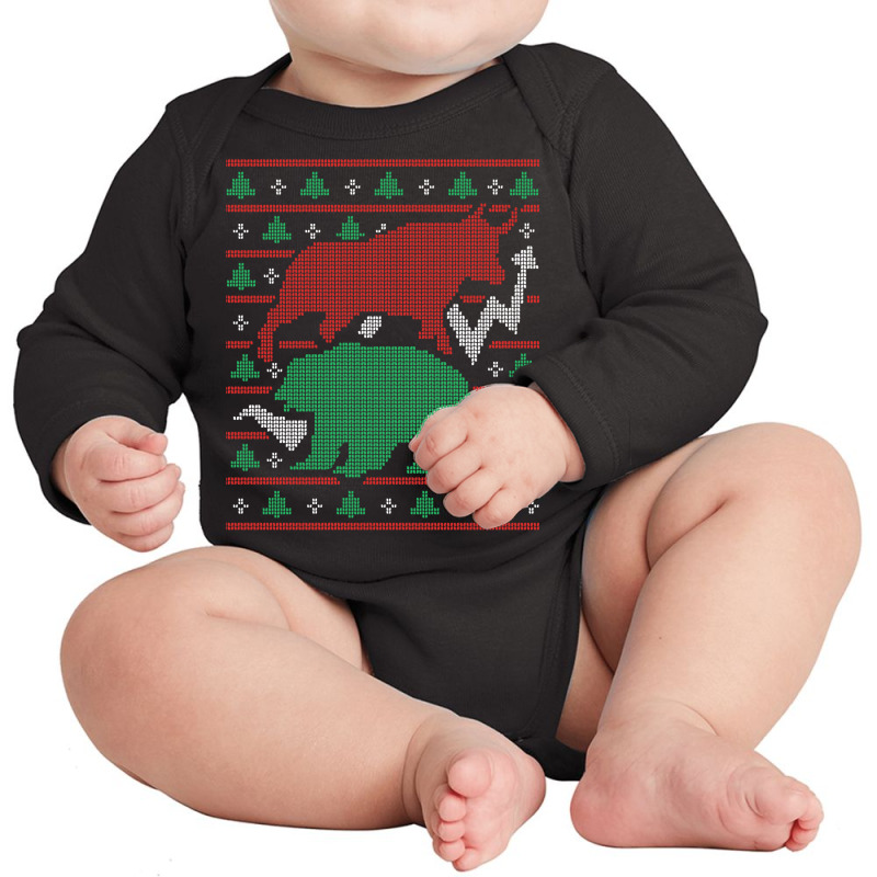 Bull And Bear Christmas Stock Market Investor Ugly Sweater Sweatshirt Long Sleeve Baby Bodysuit by mehen | Artistshot