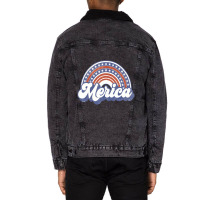 Hot Trend Merica Usa Rainbow America Retro Men Women Unisex Sherpa-lined Denim Jacket | Artistshot