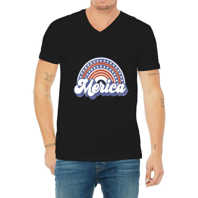 Hot Trend Merica Usa Rainbow America Retro Men Women V-Neck Tee by degreesgunner | Artistshot