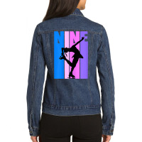 Girls Retro 9th Birthday Ice Skating Birthday Figure Dancer T Shirt Ladies Denim Jacket | Artistshot