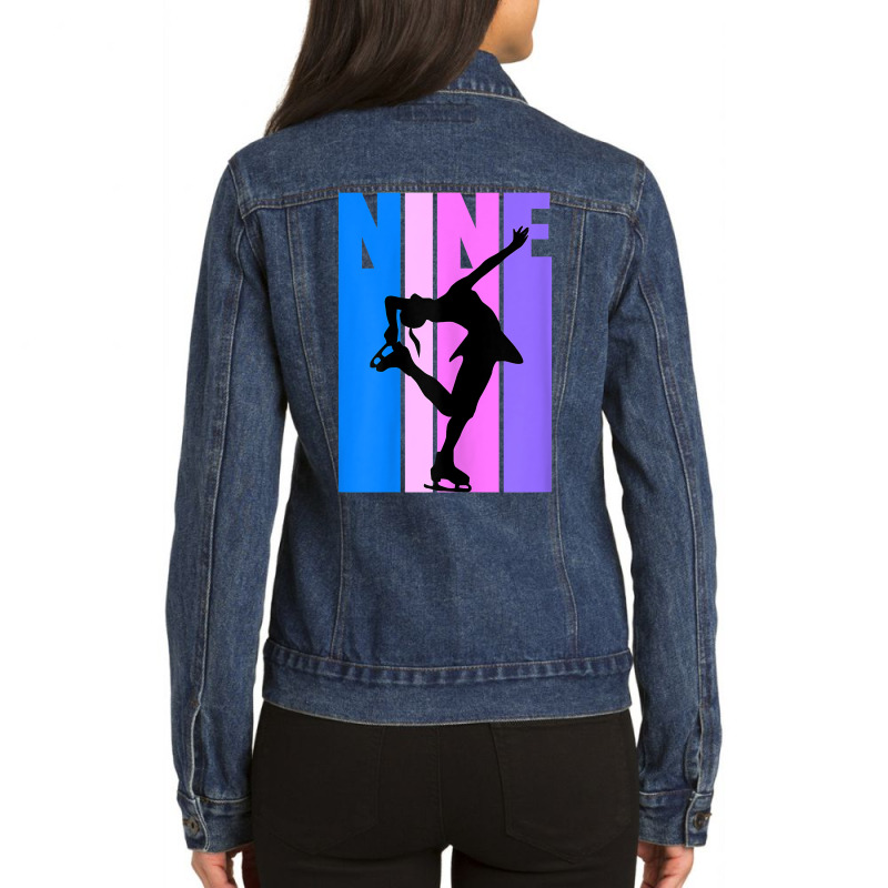 Girls Retro 9th Birthday Ice Skating Birthday Figure Dancer T Shirt Ladies Denim Jacket by kylrahal8pot | Artistshot