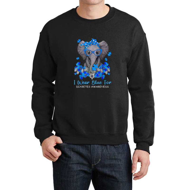 I Wear Blue For Diabetes Awareness Elephant Warrior Women Crewneck Sweatshirt | Artistshot