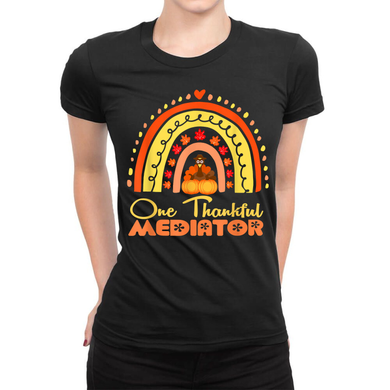 One Thankful Mediator Thanksgiving Rainbow Autumn T Shirt Ladies Fitted T-Shirt by noelenedh2mar | Artistshot