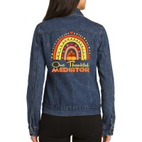 One Thankful Mediator Thanksgiving Rainbow Autumn T Shirt Ladies Denim Jacket | Artistshot