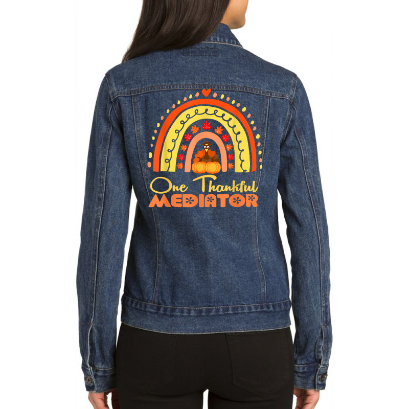 One Thankful Mediator Thanksgiving Rainbow Autumn T Shirt Ladies Denim Jacket by noelenedh2mar | Artistshot