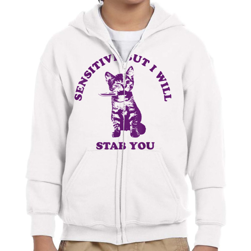 Sensitive But I Will Stab You Funny Cat T Shirt Youth Zipper Hoodie by erinlorrai | Artistshot