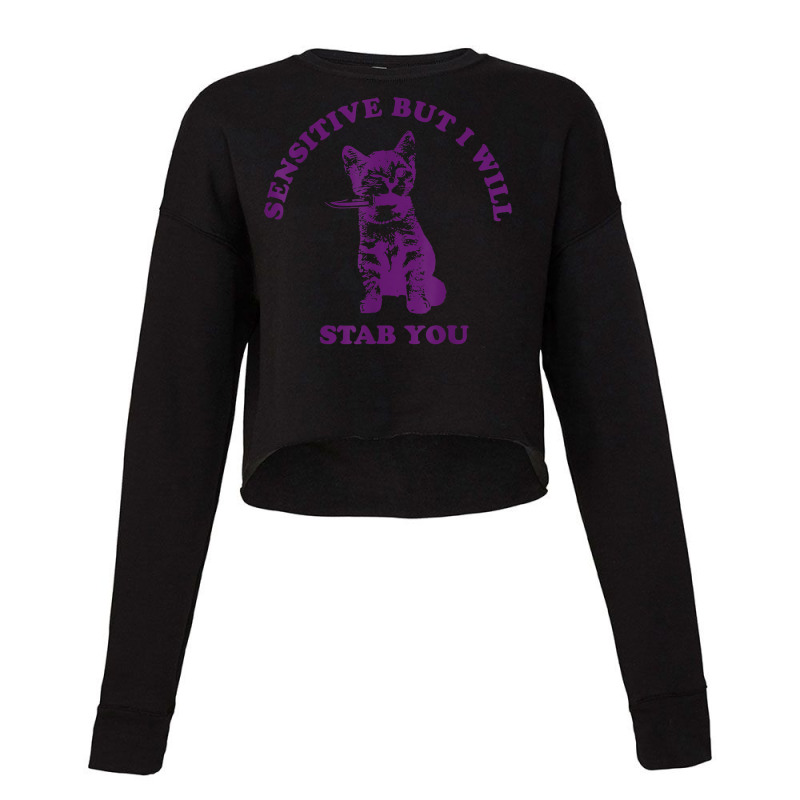 Sensitive But I Will Stab You Funny Cat T Shirt Cropped Sweater by erinlorrai | Artistshot