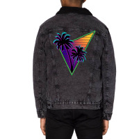 80s Synthwave Inspire Palm Tree Silhouette Triangle Design  (1) (1) Unisex Sherpa-lined Denim Jacket | Artistshot