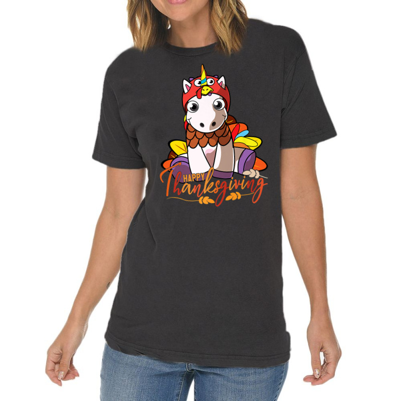 Happy Thanksgiving Unicorn Cute Turkey Costume Vintage T-Shirt by Pinch1410 | Artistshot