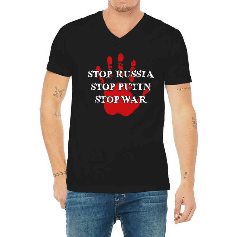 Stop Russia Stop Putin Stop War V-Neck Tee by syakirra | Artistshot