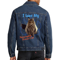 I Love My Norwegian Forest Cat Cat Lover Paw Print ! Men Denim Jacket | Artistshot