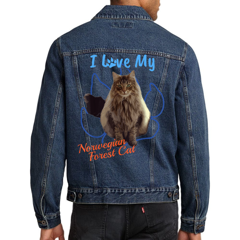 I Love My Norwegian Forest Cat Cat Lover Paw Print ! Men Denim Jacket by Pinch1410 | Artistshot