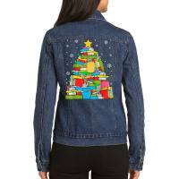 Library Christmas Tree Librarian X Mas Lights Book Lover T Shirt Ladies Denim Jacket | Artistshot