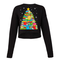 Library Christmas Tree Librarian X Mas Lights Book Lover T Shirt Cropped Sweater | Artistshot