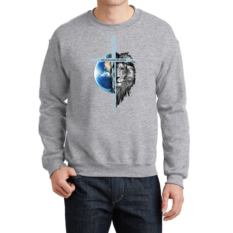 Jesus Lion Of Judah Christian Earth Cross Lion Crewneck Sweatshirt by Pinch1410 | Artistshot