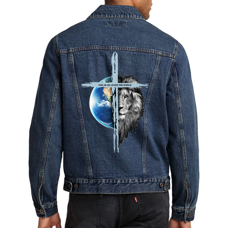 Jesus Lion Of Judah Christian Earth Cross Lion Men Denim Jacket by Pinch1410 | Artistshot