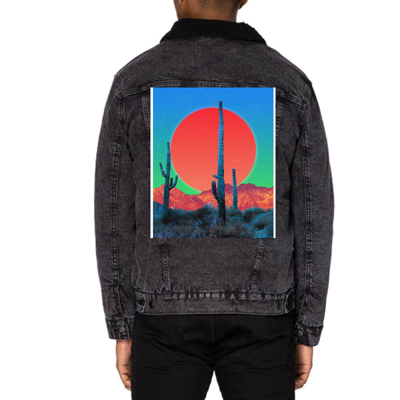 Cacti Dreams Unisex Sherpa-Lined Denim Jacket by zrigkhudeu | Artistshot