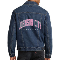 Johnson City Tennessee Tn Varsity Style Pink Text Premium Men Denim Jacket | Artistshot