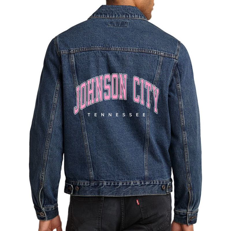 Johnson City Tennessee Tn Varsity Style Pink Text Premium Men Denim Jacket by ChristinaMarieCavanaugh | Artistshot