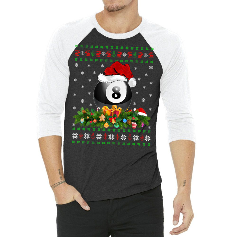 Billiards Sports Lover Xmas Santa Ugly Billiards Christmas T Shirt 3/4 Sleeve Shirt | Artistshot