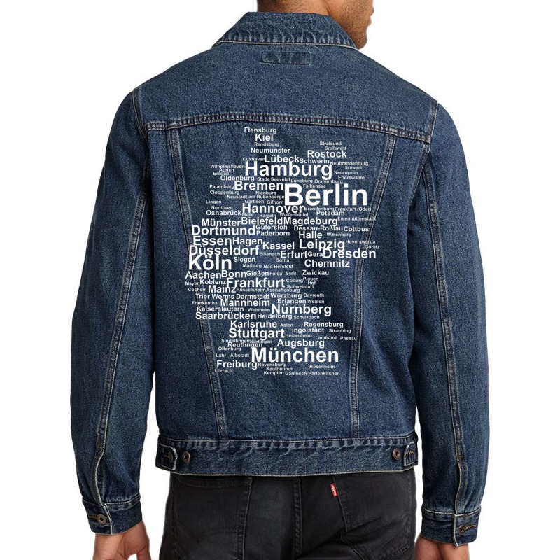 Germany Map Silhouette Towns Cities Berlin Hamburg Travel Premium T Sh Men Denim Jacket | Artistshot