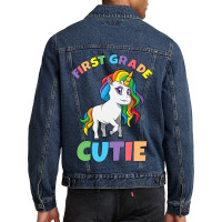 First Day Of School 1st First Grade Cutie Girls Unicorn Men Denim Jacket | Artistshot