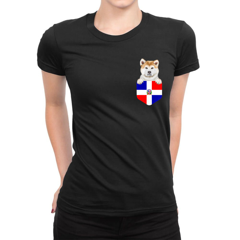 Limited Edition Dominican Republic Flag Akita Dog In Pocket Ladies Fitted T-Shirt by hongquangd | Artistshot