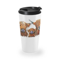 Cow Print Scottish Highland  We 3 Coos On Grey  By Shirley Macarthur B Travel Mug | Artistshot