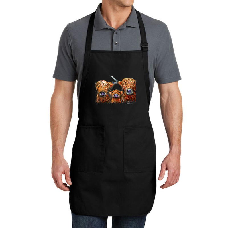 Cow Print Scottish Highland  We 3 Coos On Grey  By Shirley Macarthur B Full-length Apron | Artistshot