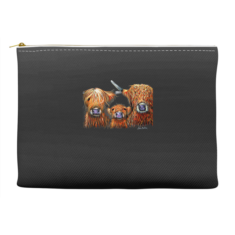 Cow Print Scottish Highland  We 3 Coos On Grey  By Shirley Macarthur B Accessory Pouches | Artistshot