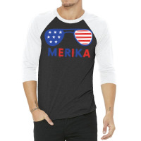 Merika 4th Of July Patriotic American Flag Nature Tumblr 3/4 Sleeve Shirt | Artistshot