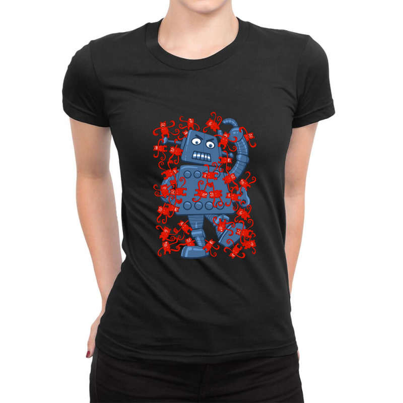 Monkeys Vs Robot Ladies Fitted T-Shirt by AUSTINEMATTEIS | Artistshot