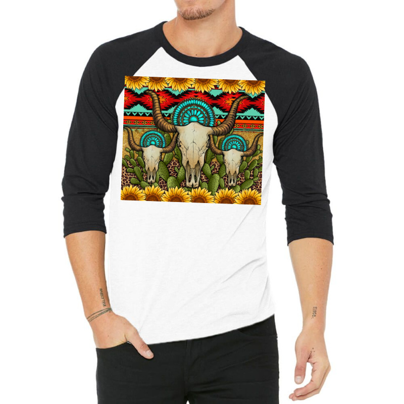 Bull Skulls Gemstones And Cactus With Leopard And Aztec 3/4 Sleeve Shirt | Artistshot