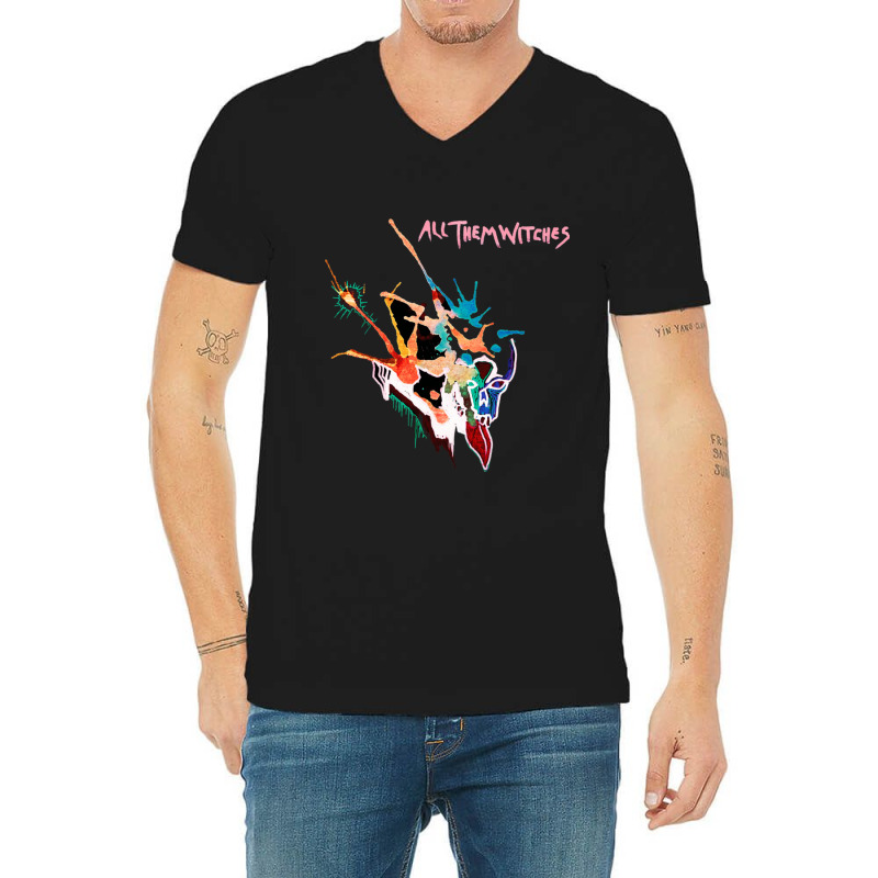 All Them Witches Atw Colorful Skull Design V-Neck Tee by CHRISTOPHEANDERS | Artistshot