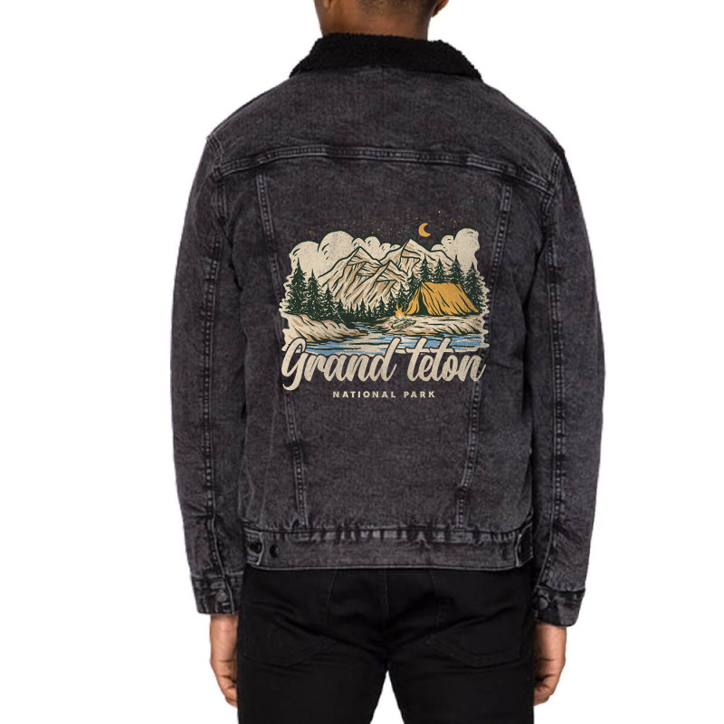 Trending Grand Teton National Park Unisex Sherpa-Lined Denim Jacket by laurynvanhoose | Artistshot