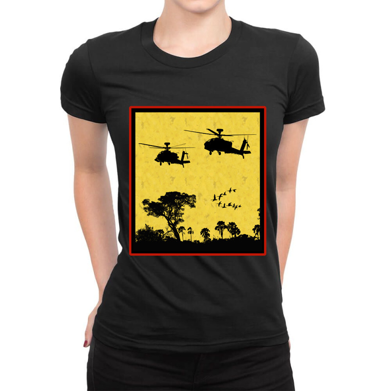 Hot Trend Vintage Army Attack Helicopter War American Flag Apache Viet Ladies Fitted T-Shirt by Box Bingham | Artistshot